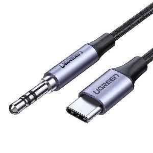 AV143 UGREEN Round Type-C to Aux USB-C Audio Cable 3.5mm Aluminum Shell 1m  Deep Gray (30633)