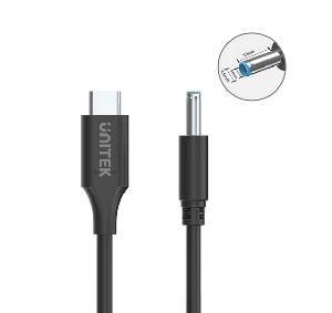  C14117BK-1.8M, UNITEK, Cable, 1.8M, 65W Type-C to DC4.5*3.0mm Charging Cable for HP Laptops.