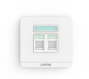  T013A, UNITEK, Wall Plate, RJ45 Ethernet Dual Port, 86mm x 86mm.