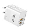 P1124AWH01-EU,  UNITEK, 20W 2-Port Wall Charger (USB-A QC + USB-C PD), Black