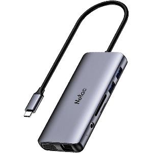 USB-ჰაბი NT08WF15-30GR,  Hub WF15, 11 in 1, Type-C to USB3.0*2+USB2.0*2+HDMI+PD+mSD/SD 2.0+Audio+RJ45+VGA