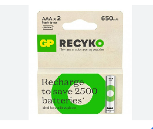  GPRHCH63E041, GP, Battery, (AAA) x 2 NiMH 1,2V 650mAh Rechargeable.
